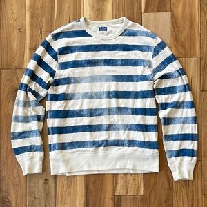 J. Crew Distressed Blue and White Crewneck Sweater Nautical Stripes